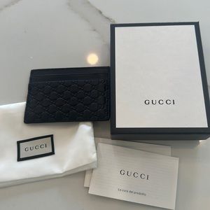 GUCCI GUCCISSIMA Black LEATHER Embossed CREDIT CARD HOLDER